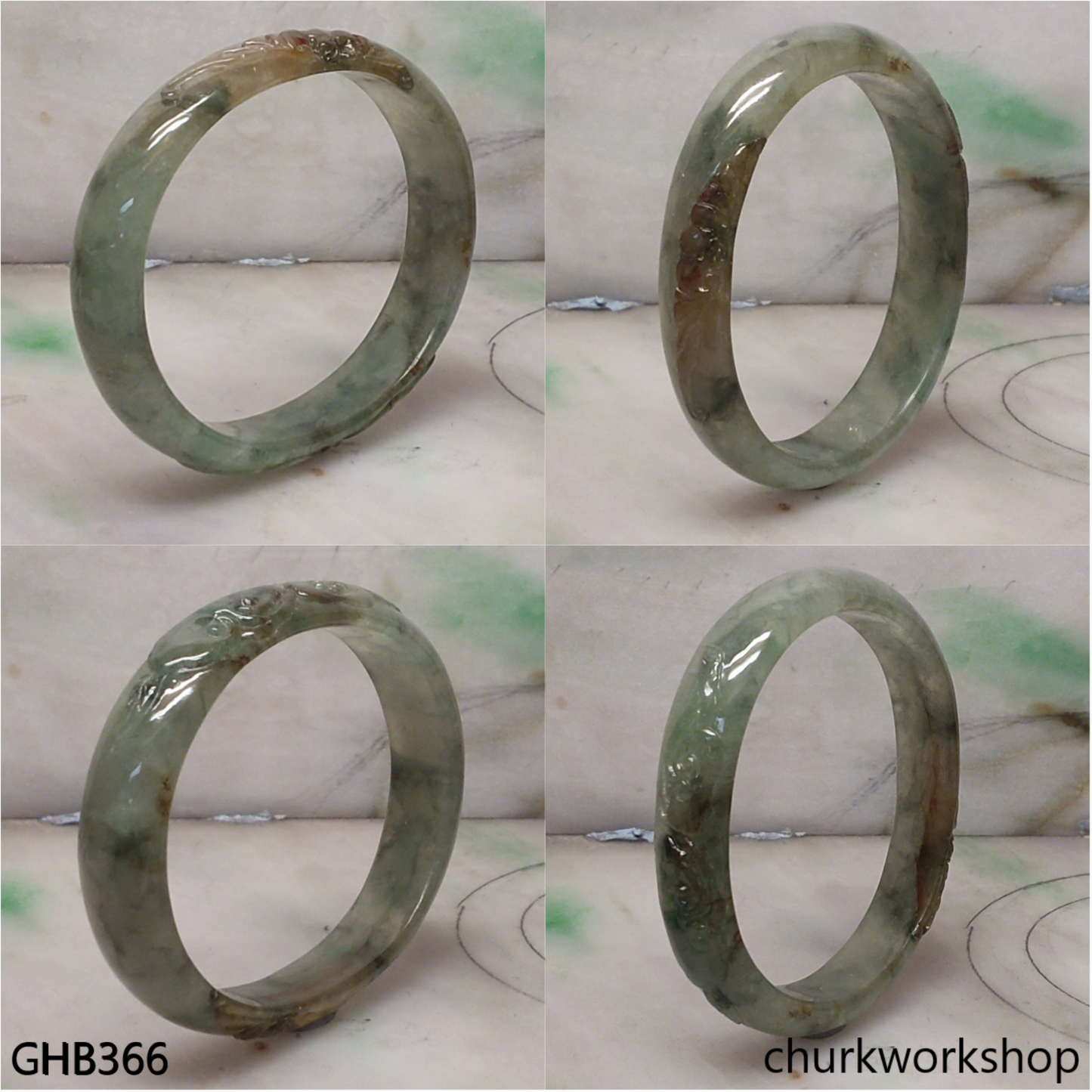 Small carved oval jade bangle