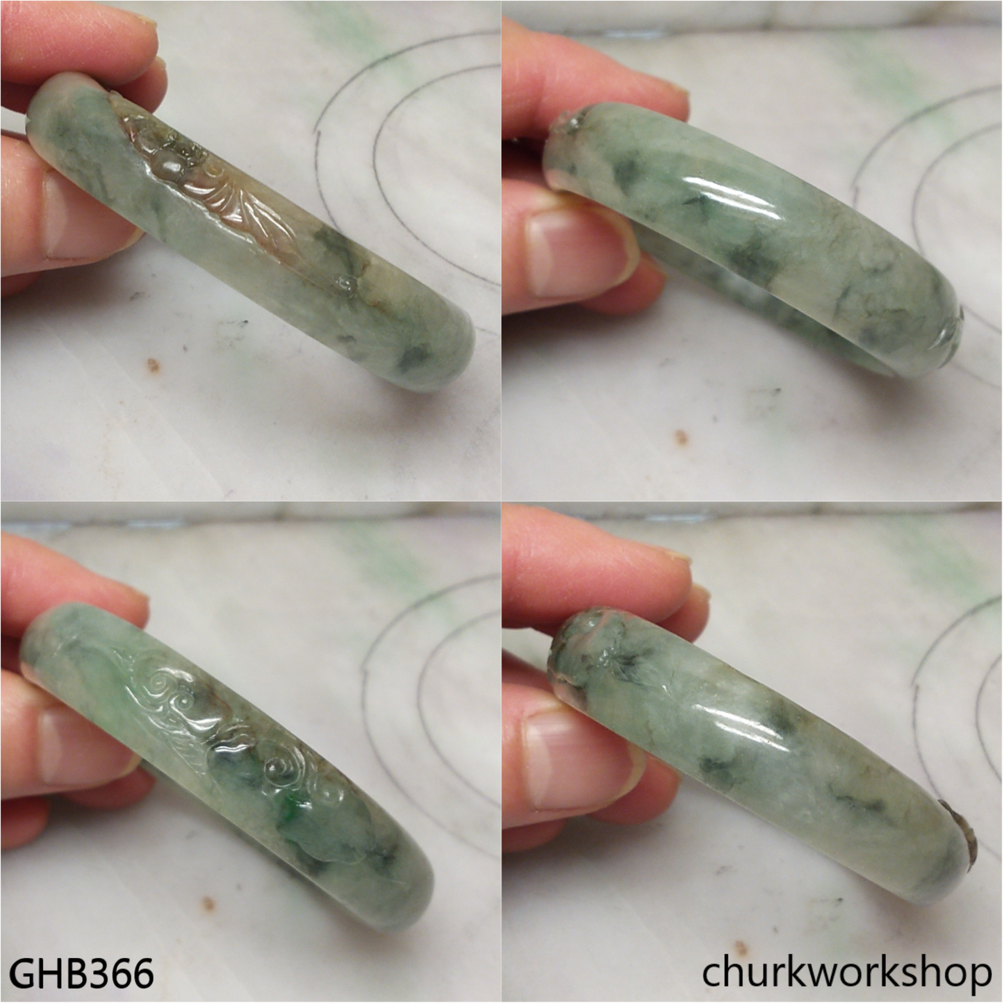 Small carved oval jade bangle