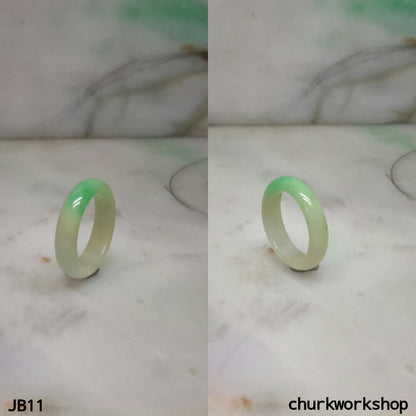 White & green jade band pinkie ring, unisex jade bend