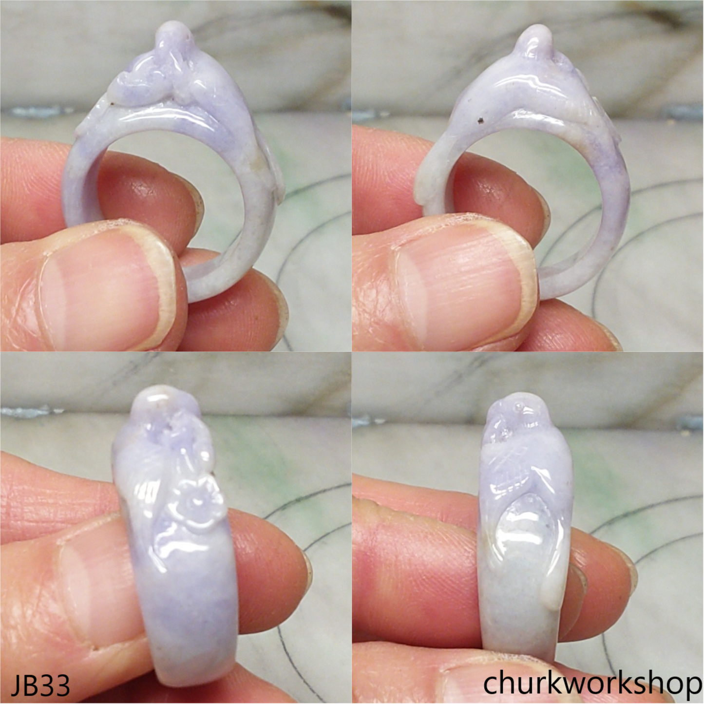 Lavender bird jade ring