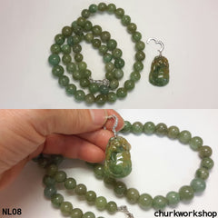 Yellowish green jade beads necklace