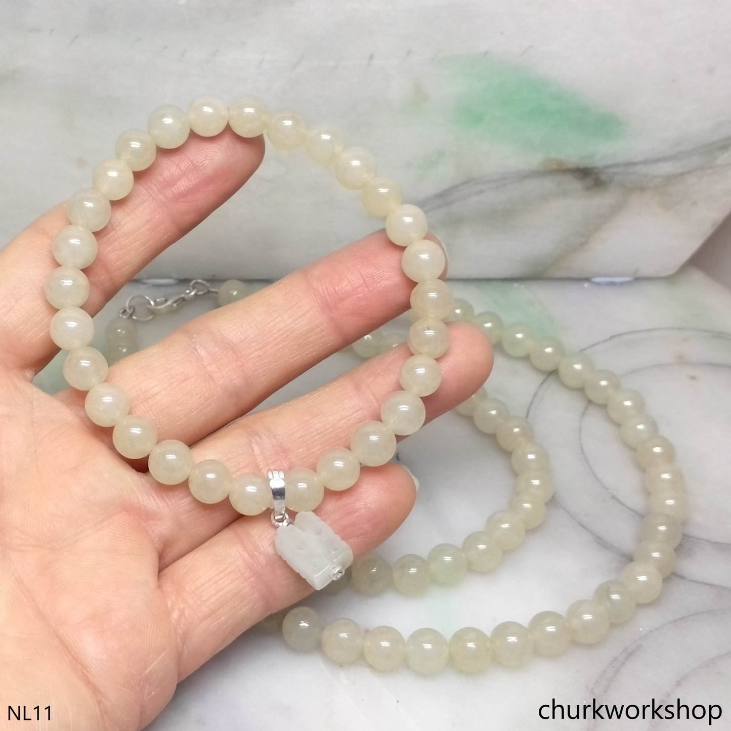 Jade beads necklace and bracelet set
