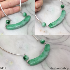Green jade sterling silver necklace