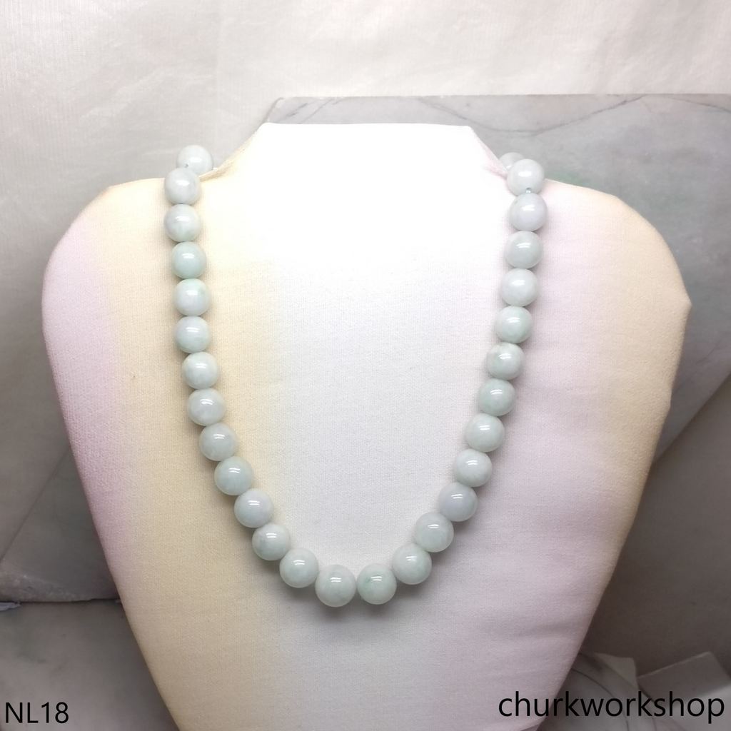 Pale green mix lavender jade beads necklace