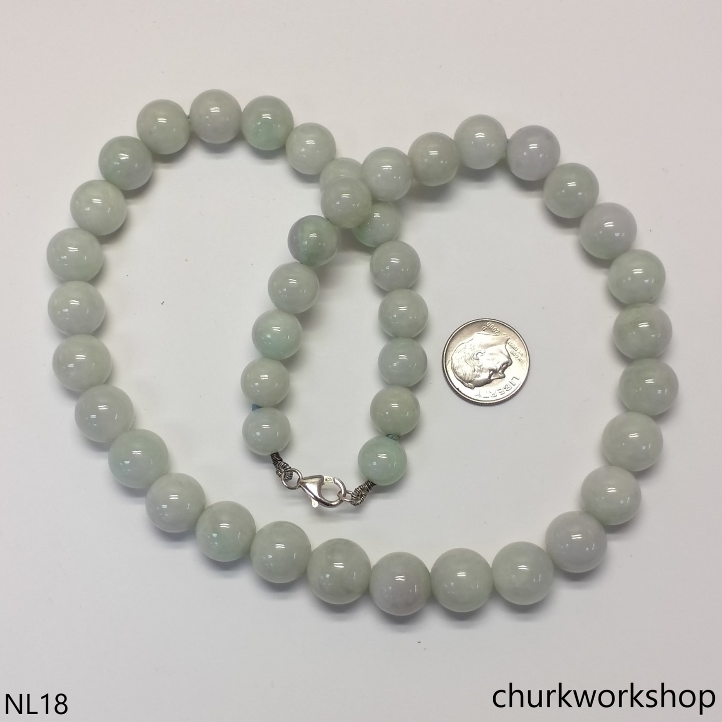 Pale green mix lavender jade beads necklace