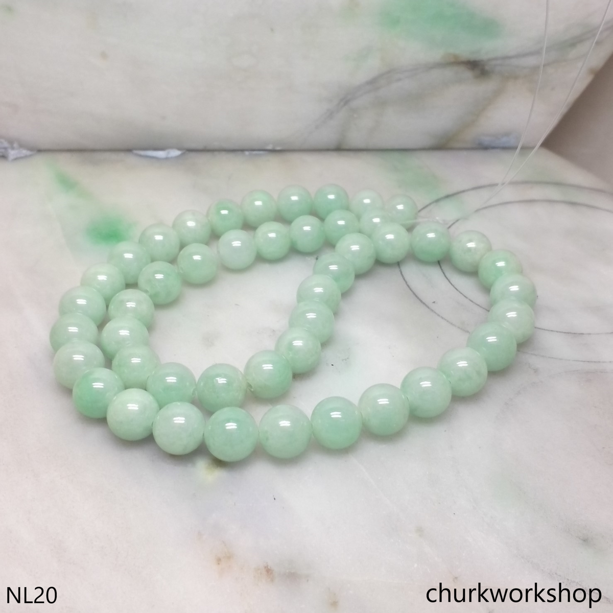 Pale green jade beads necklace