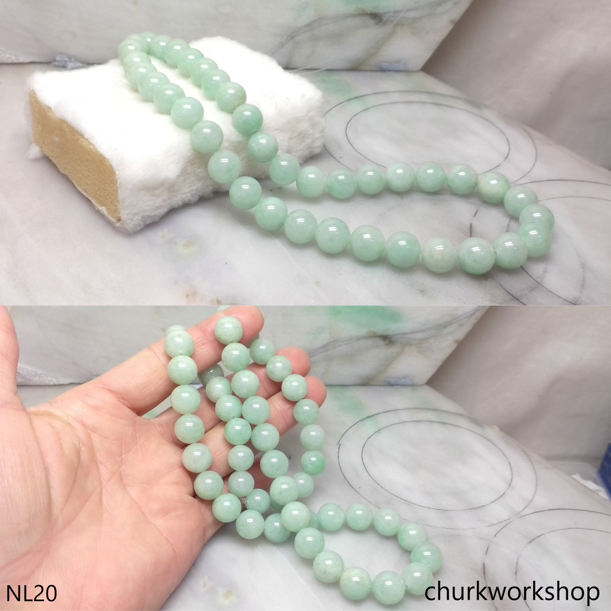 Pale green jade beads necklace