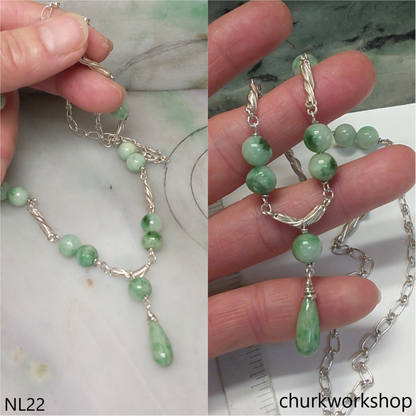 Jade beads sterling silver necklace