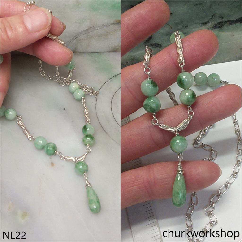 Jade beads sterling silver necklace – Churk Work Shop