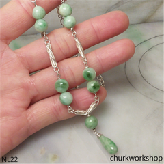 Jade beads sterling silver necklace