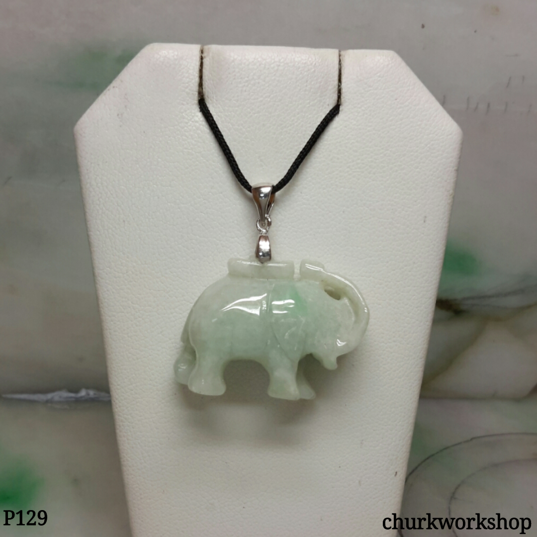 Jade elephant pendant with silver bail