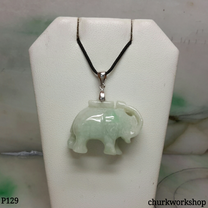 Jade elephant pendant with silver bail