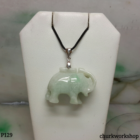 Jade elephant pendant with silver bail