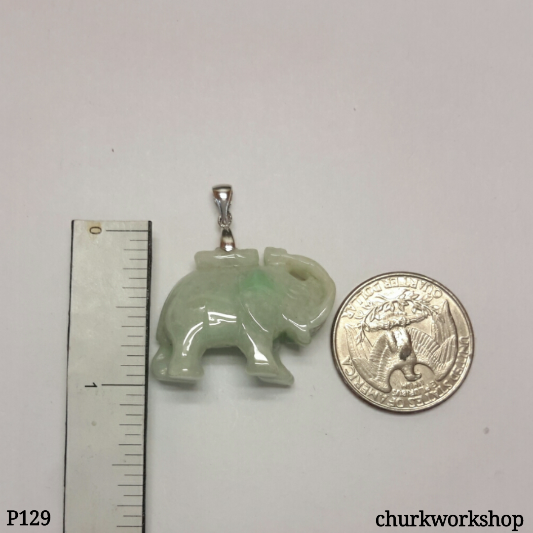 Jade elephant pendant with silver bail