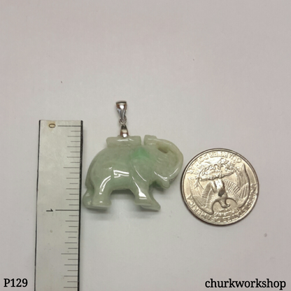Jade elephant pendant with silver bail