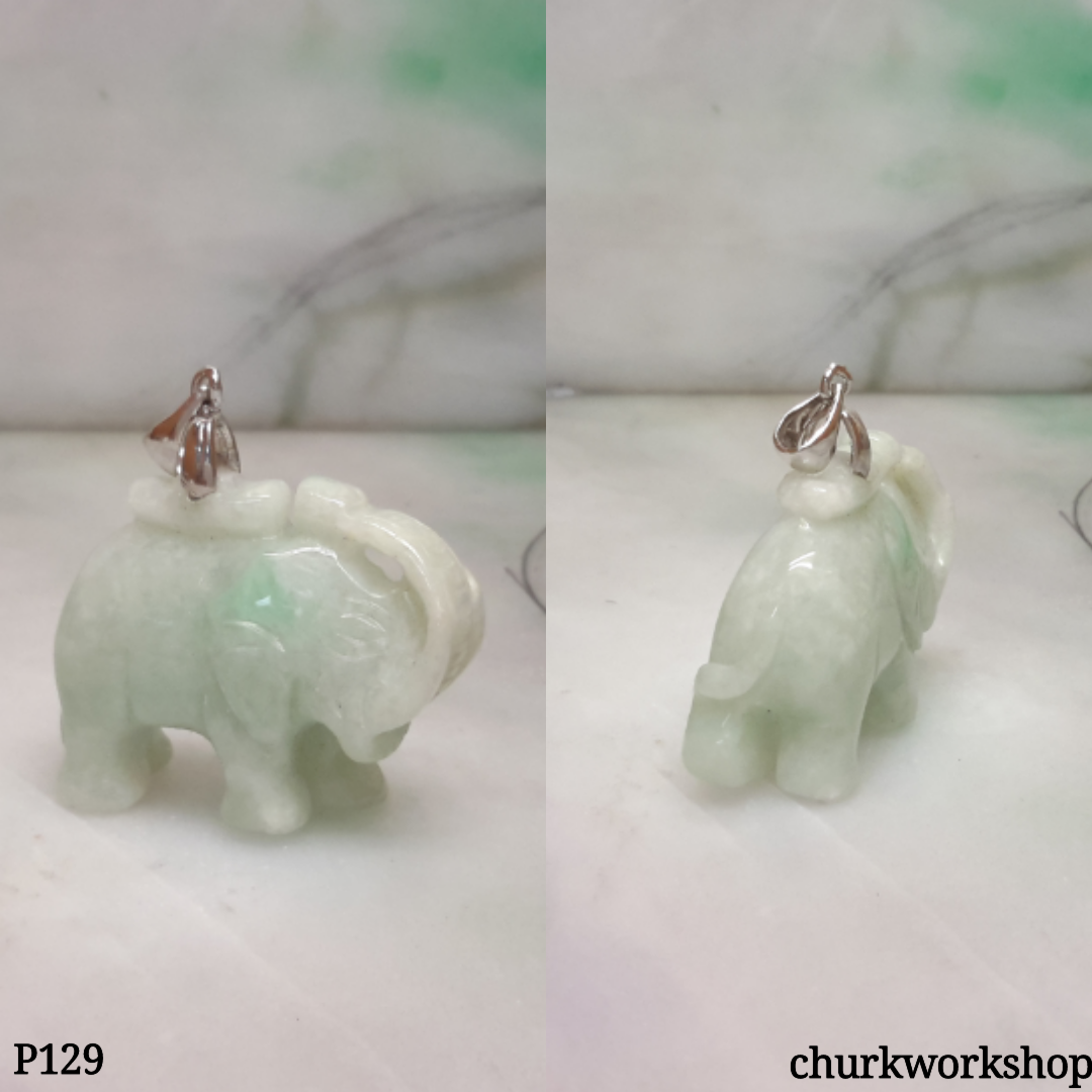Jade elephant pendant with silver bail