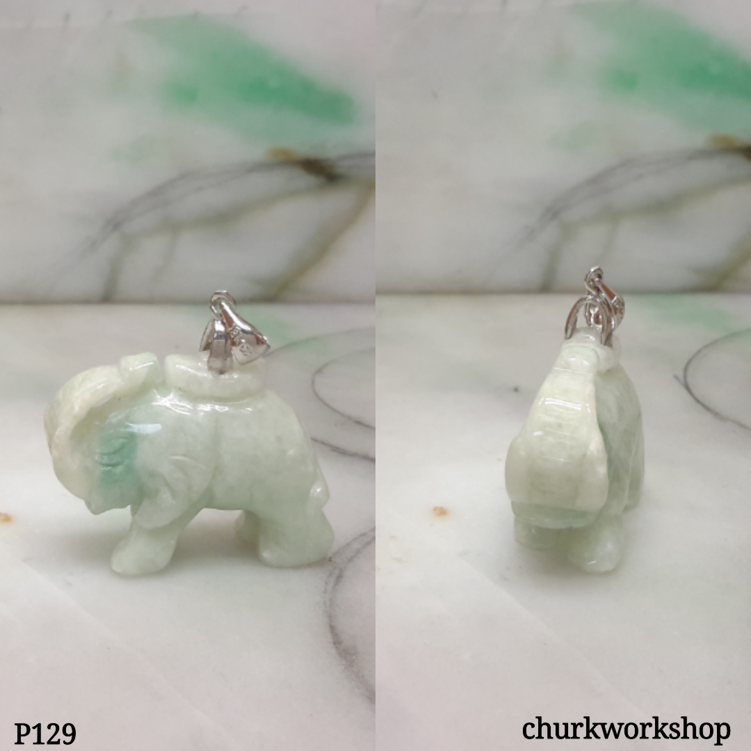 Jade elephant pendant with silver bail