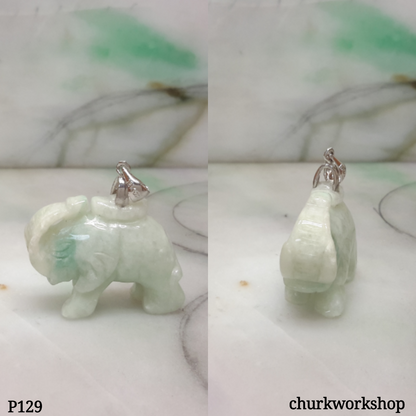 Jade elephant pendant with silver bail