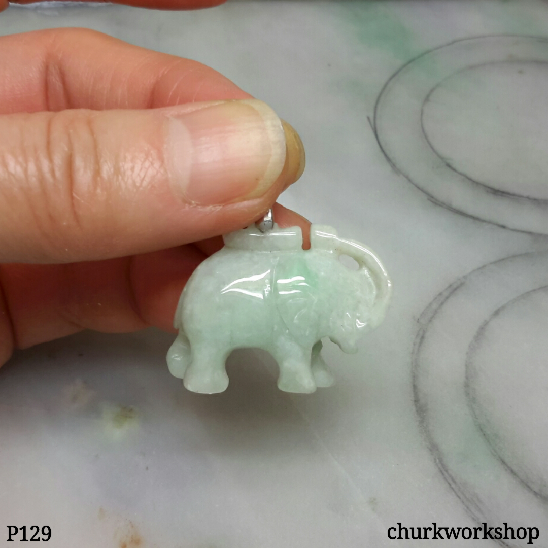 Jade elephant pendant with silver bail