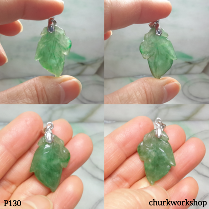 Oily green jade leaf pendant