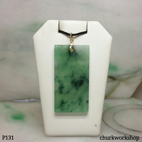 Square jade pendant 14K gold bail