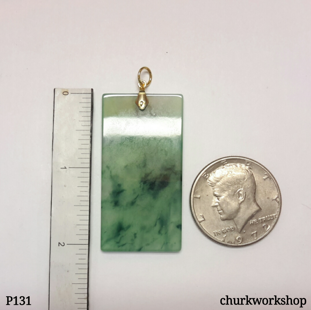 Square jade pendant 14K gold bail