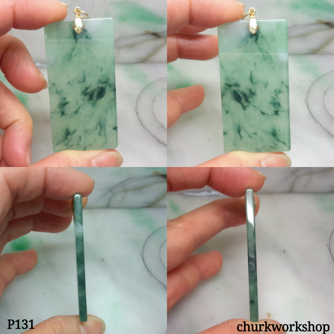 Square jade pendant 14K gold bail