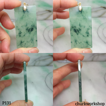 Square jade pendant 14K gold bail
