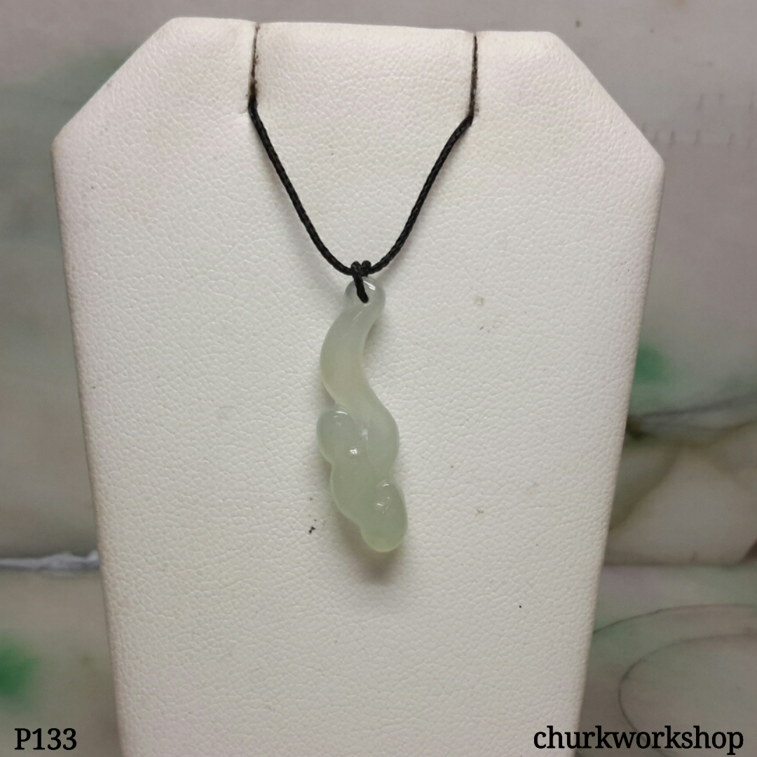 Icy jade pendant, Pale green jade Ruyi pendant