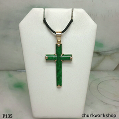 Natural green jade cross, 14k jade cross pendant
