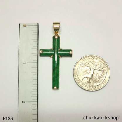Natural green jade cross, 14k jade cross pendant