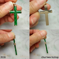 Natural green jade cross, 14k jade cross pendant