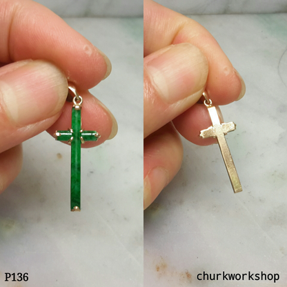 14k small jade cross pendant