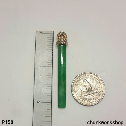 Green long jade bar pendant