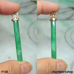 Green long jade bar pendant