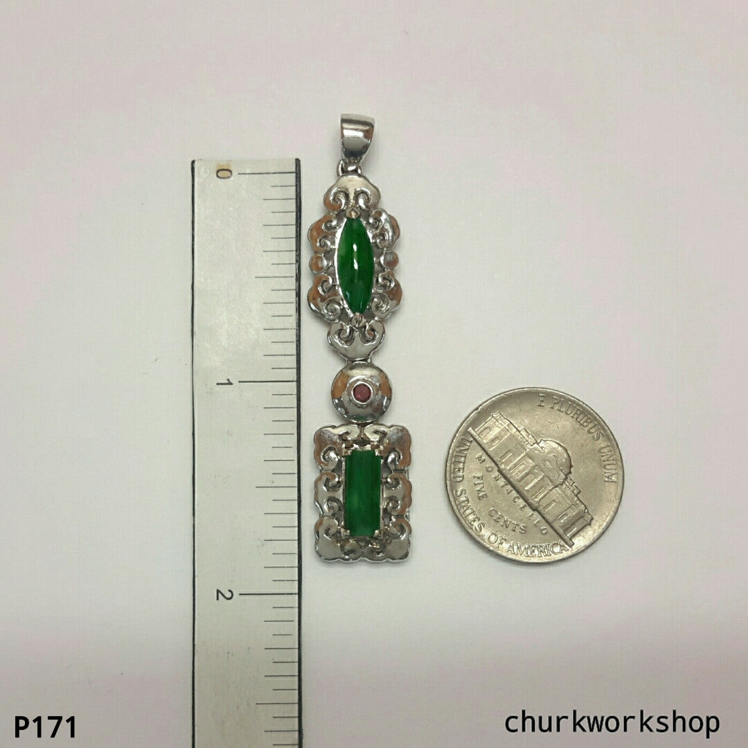 14K gold green jade pendant