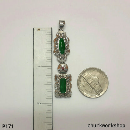 14K gold green jade pendant