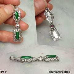 14K gold green jade pendant