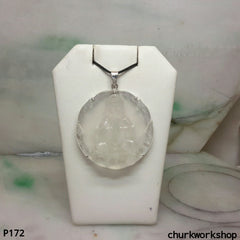 14K white gold icy jade lady Buddha pendant