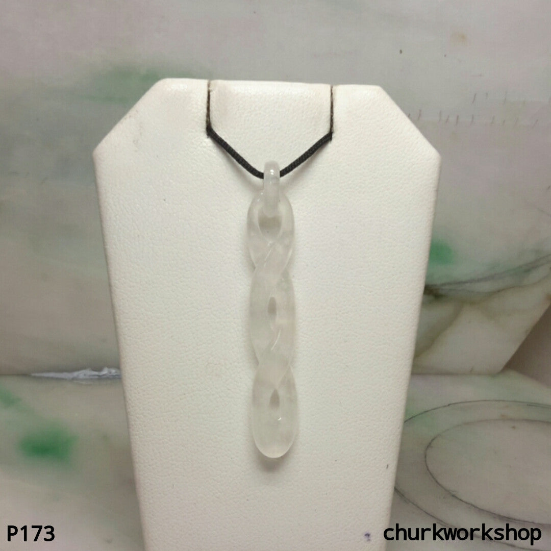 White icy infinity symbol jade pendant