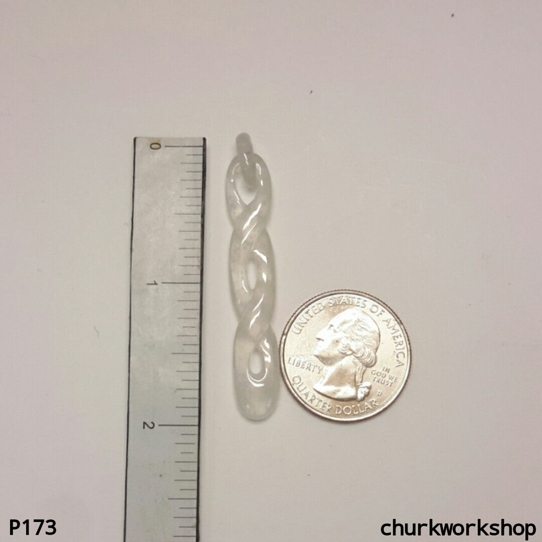 White icy infinity symbol jade pendant