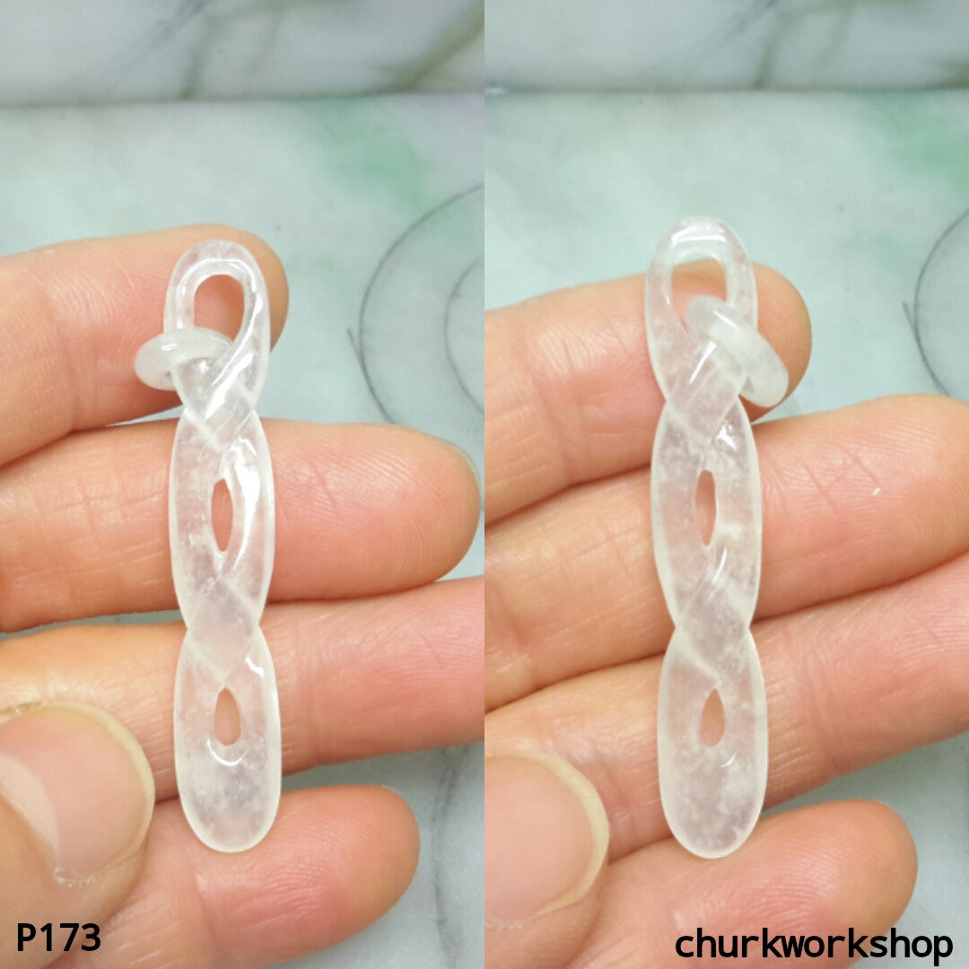 White icy infinity symbol jade pendant
