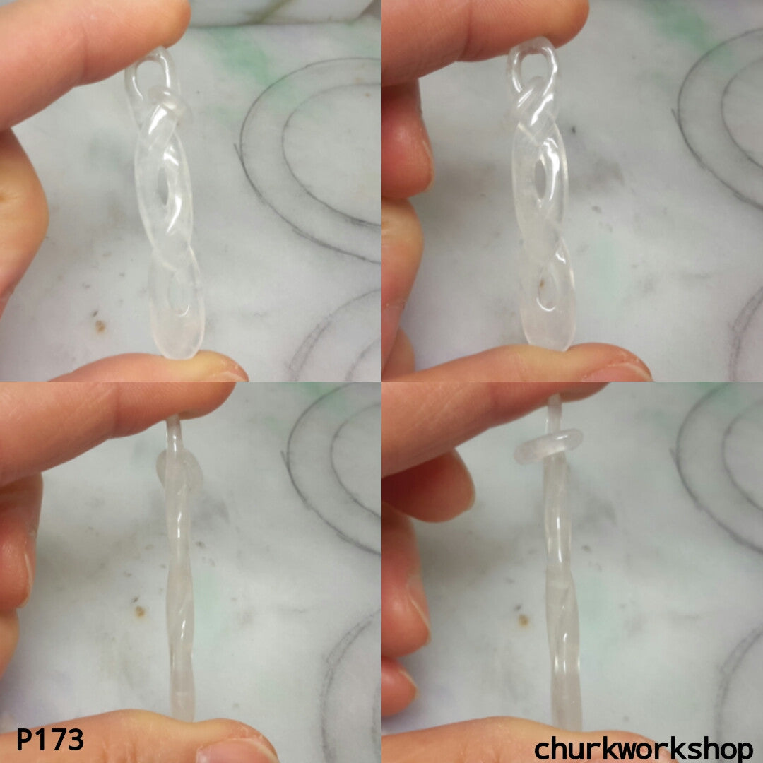 White icy infinity symbol jade pendant