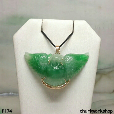 Green jade parrot pendant 14K gold