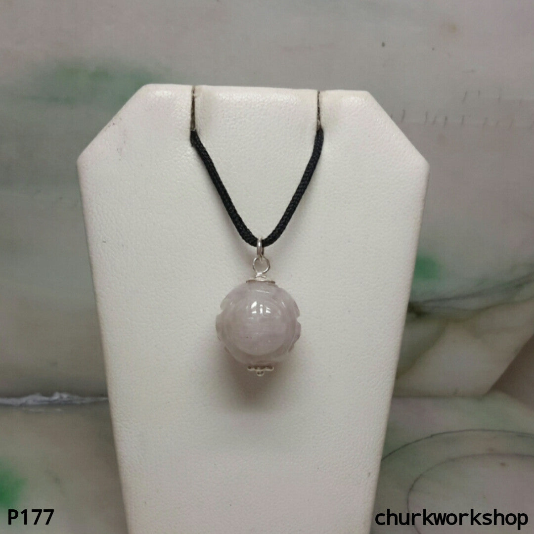 Lavender carved jade bead pendant
