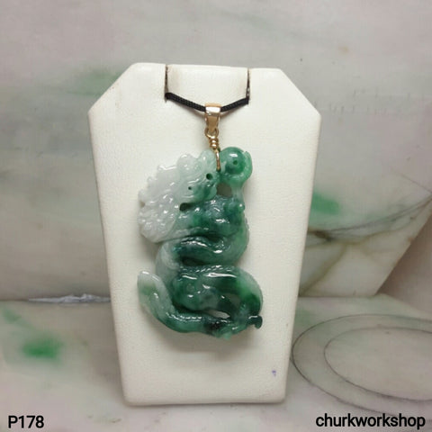 Dragon jade pendant 14K gold bail