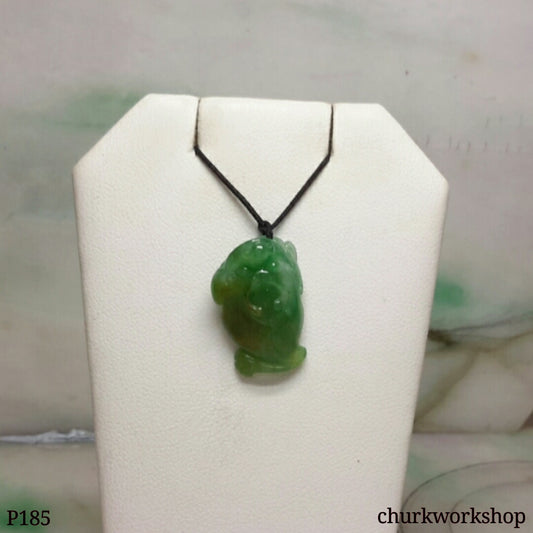 Green jade lucky frog pendant