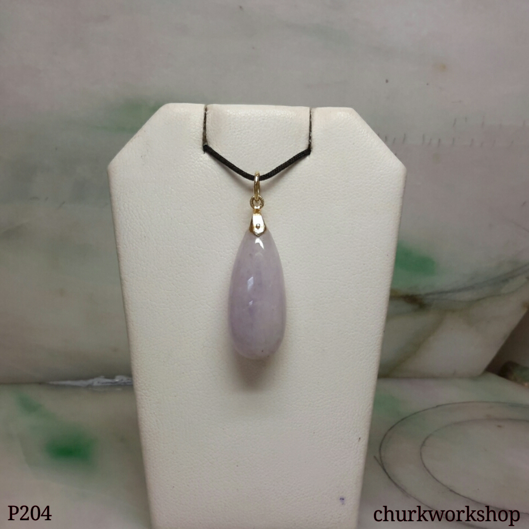 14K yellow gold lavender jade pendant, rain drop pendant