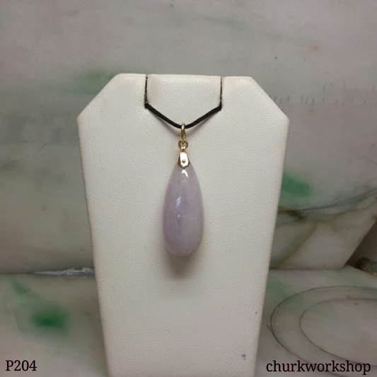 14K yellow gold lavender jade pendant, rain drop pendant