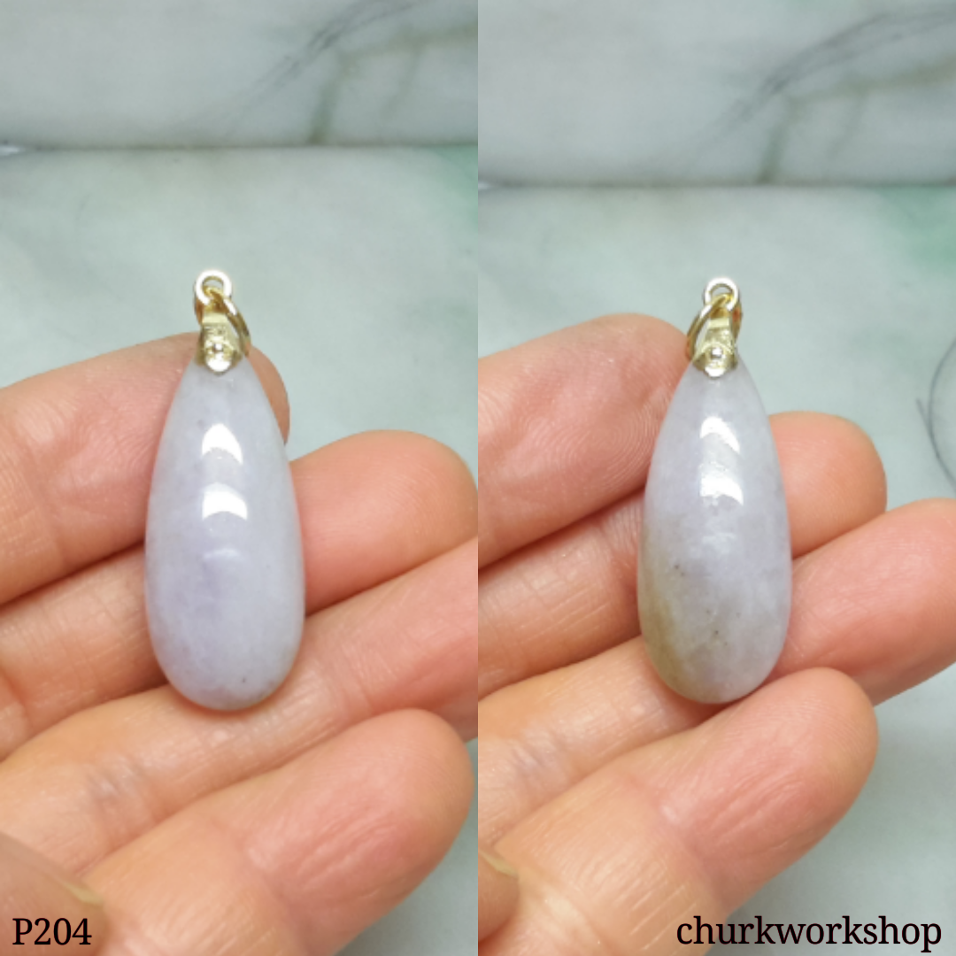 14K yellow gold lavender jade pendant, rain drop pendant